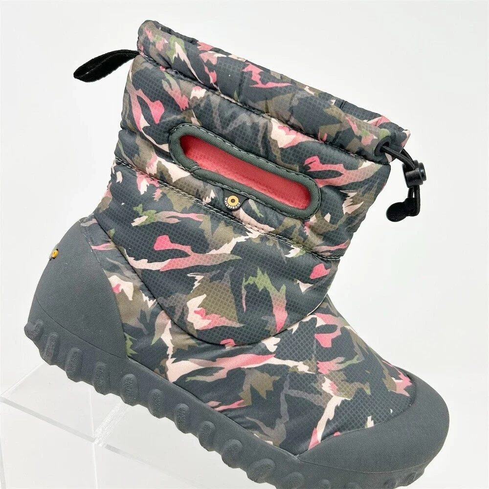 BOGS Kids Winter Snow Boots Waterproof Insulated Pull-On Camo Gray Size 5
